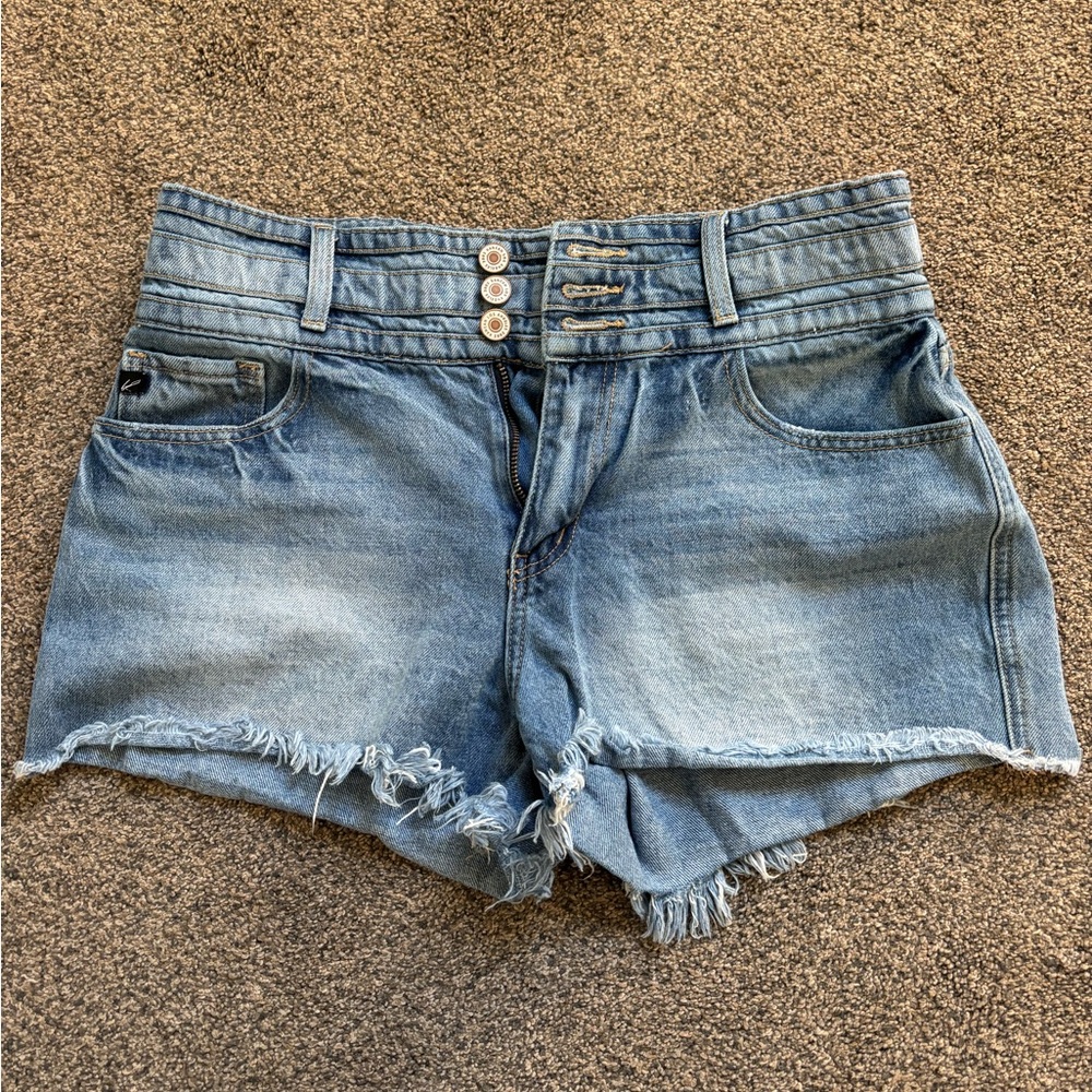 KanCan Light Blue Frayed Jean Shorts